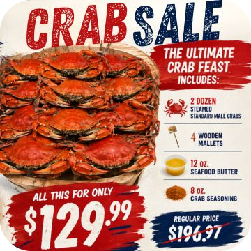 2 Dozen Standard Crabs, 4 Mallets, Crab Seasoning & Butter